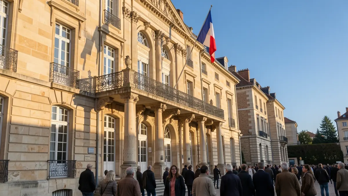 Image générique de la façade d'un hôtel de ville en Provence avec un drapeau en berne.