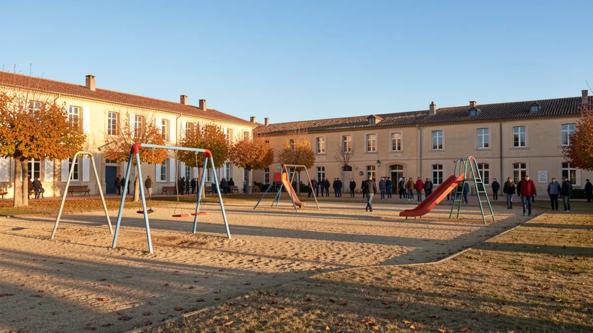 Image générique d'une cour d'école ouverte au public pendant les vacances scolaires dans le sud de la France.