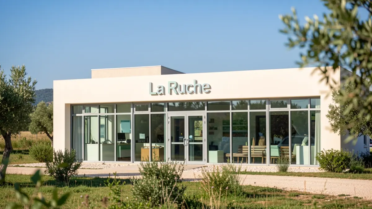 Image générique d'un centre de santé moderne dans un cadre rural provençal.