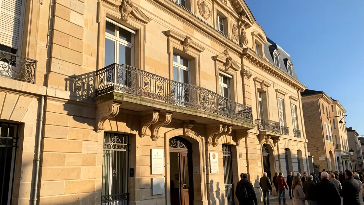 Facade of the Néoules town hall, decorated for an official ceremony.