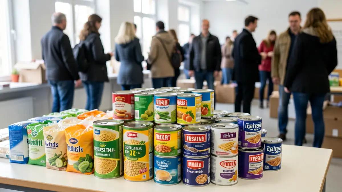 Image générique de produits d'hygiène et alimentaires pour une collecte de dons.