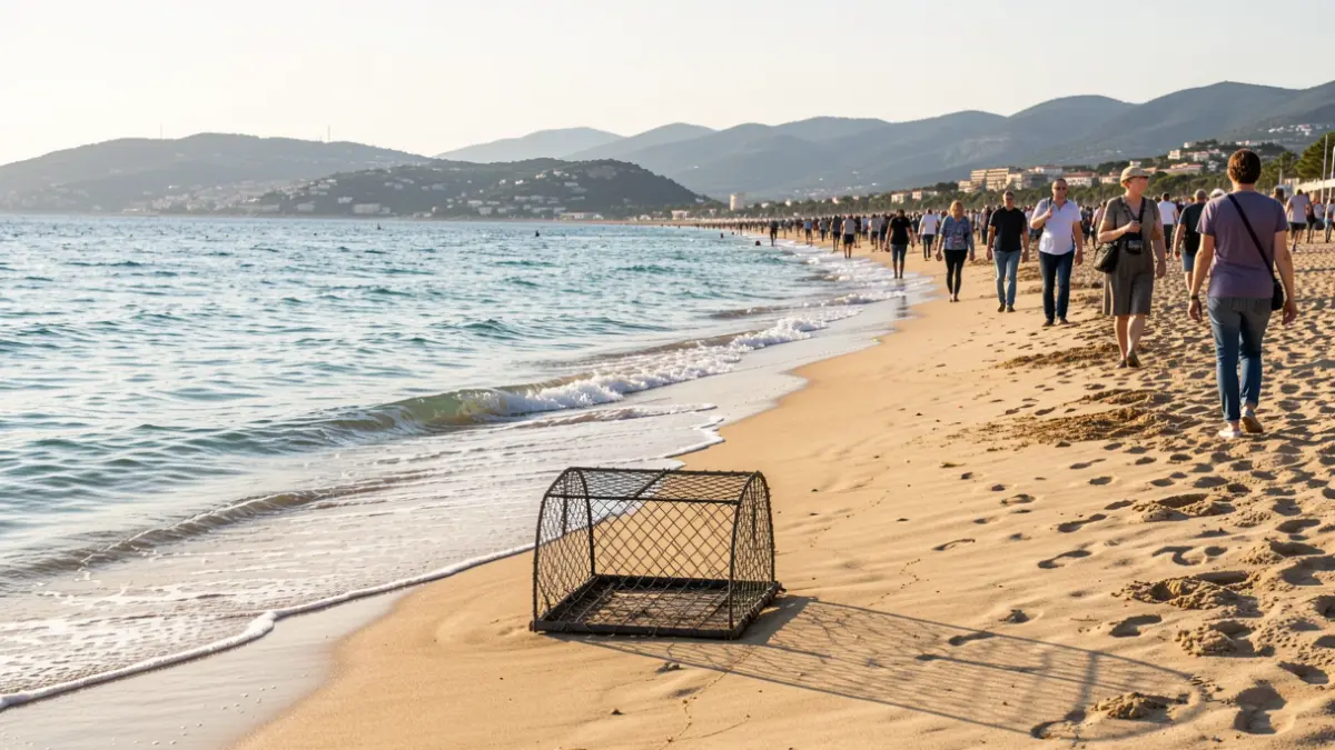 Generic image of beach sand with a small protective cage.