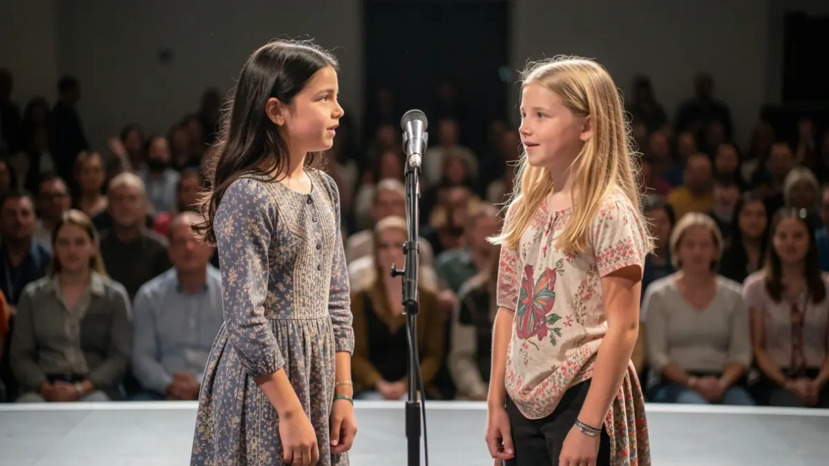 Image générique de deux jeunes filles sur scène lors d'un festival de talents.