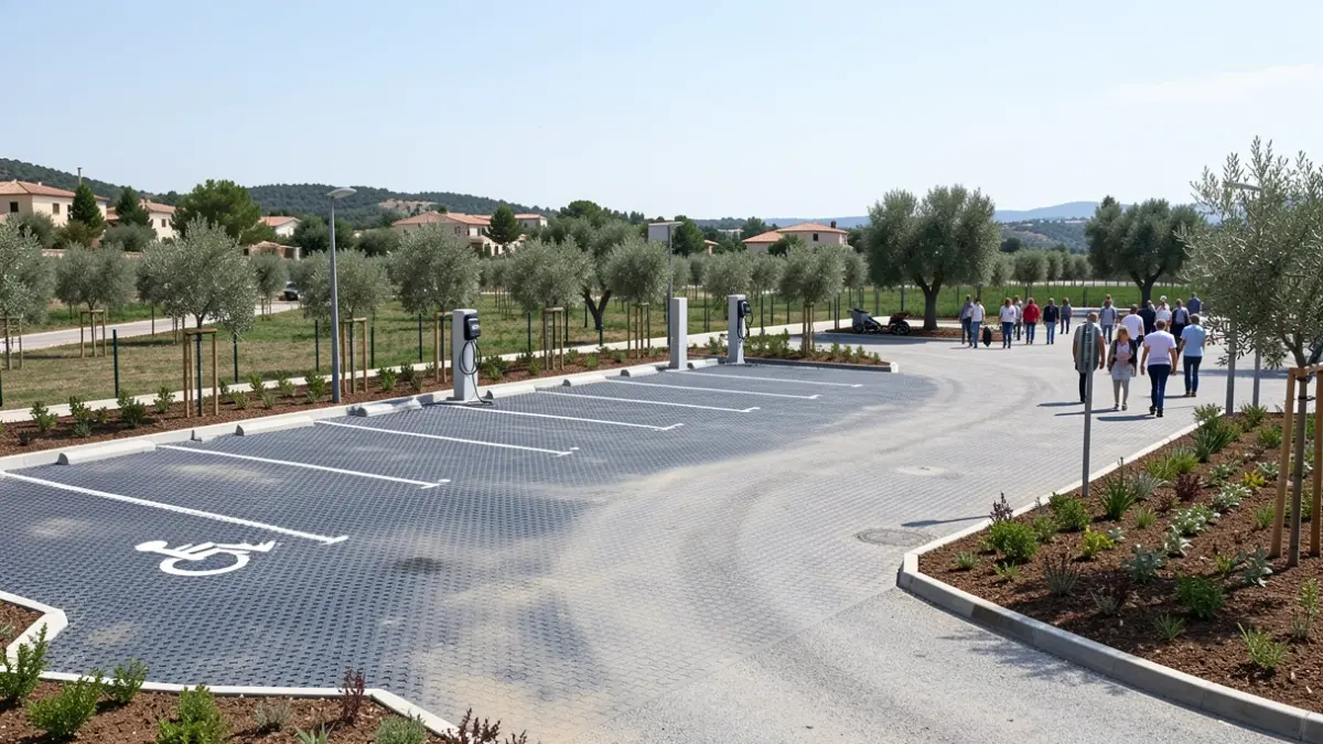 Nouveau parking-relais à La Bâtie-Neuve avec bornes de recharge électrique.
