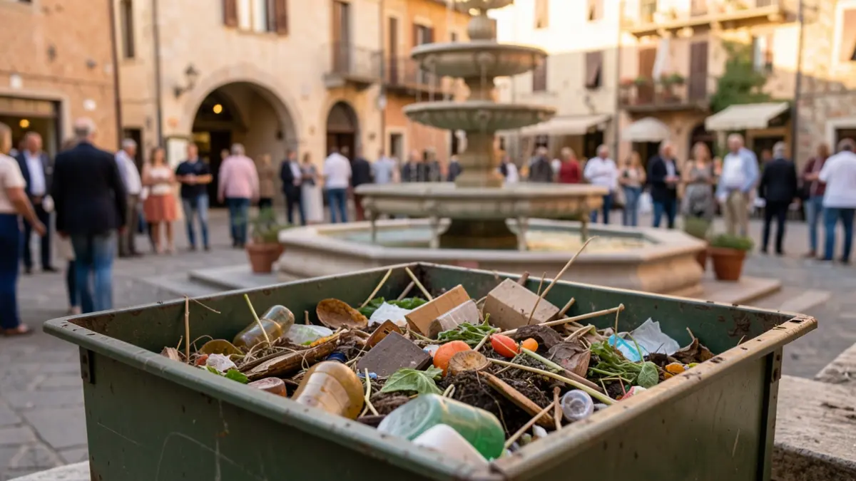 Generic image of collective composting bins in a public space.