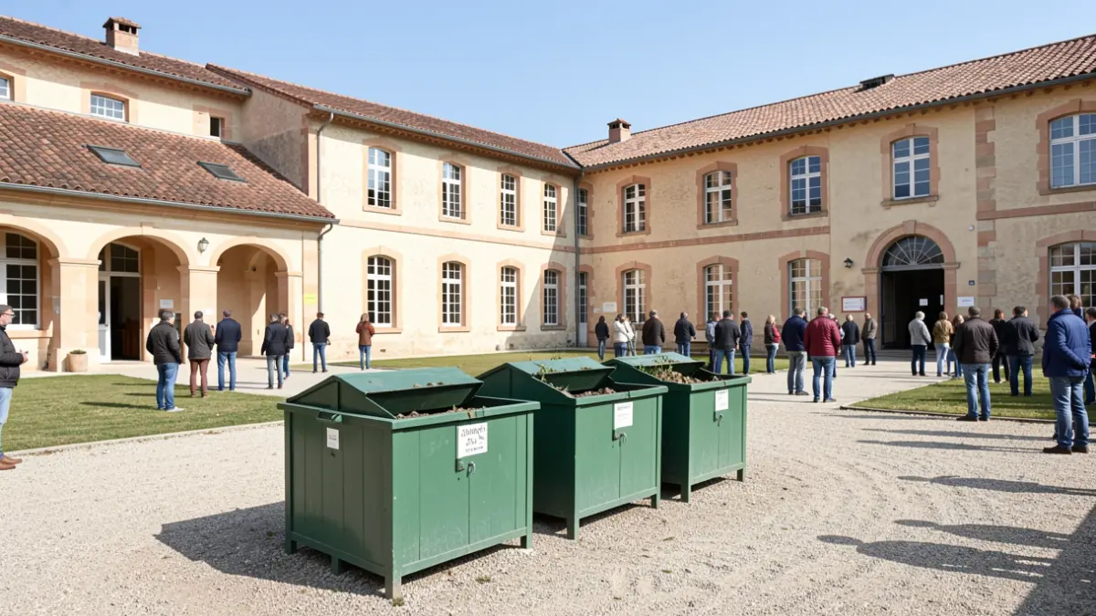 Image d'une plateforme de compostage installée dans la cour de la maison d'arrêt de Digne-les-Bains.