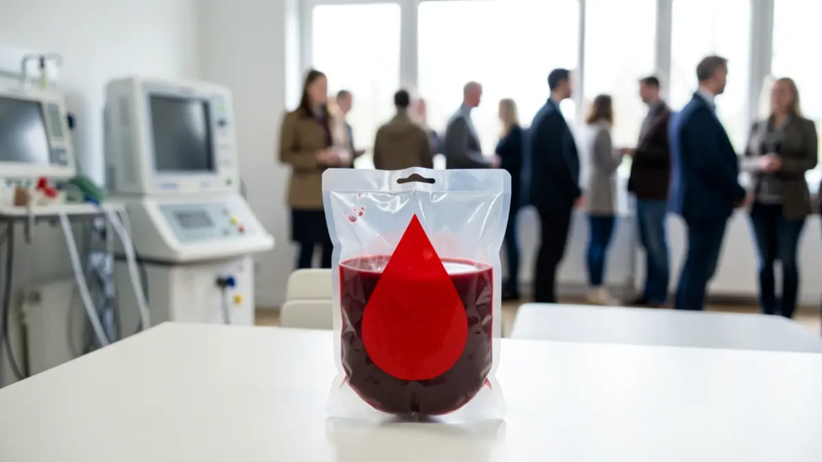 Generic image of a blood donation bag with a red drop symbol.