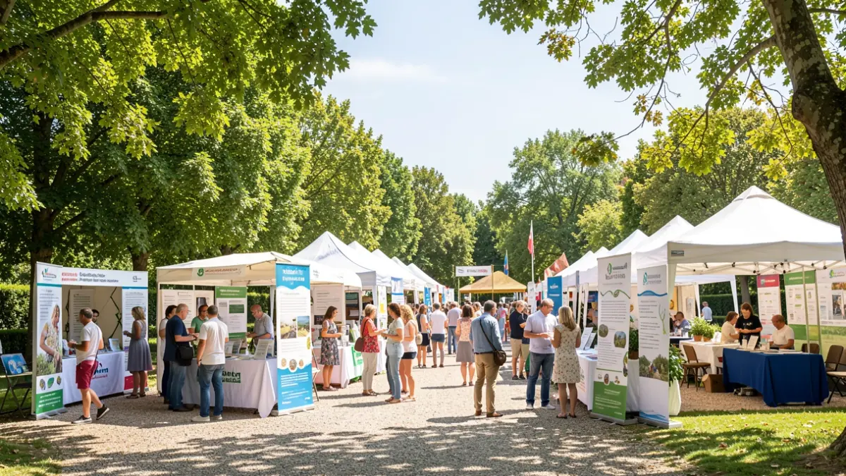 Generic image of an outdoor awareness event in a park, with informational booths and participants.