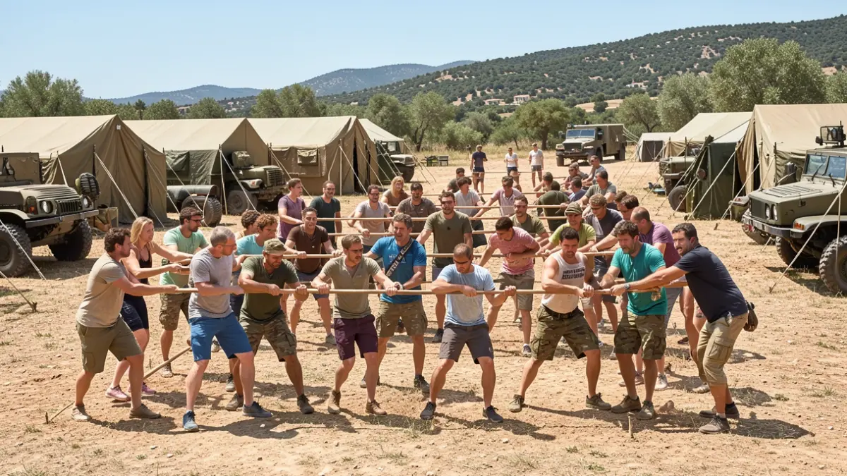 Image générique d'une course d'obstacles militaire avec des participants divers.