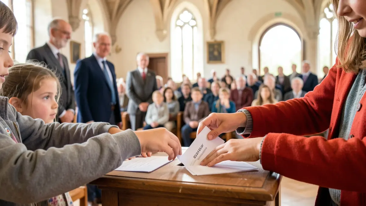 Generic image of children's hands placing ballots into a box during a municipal election.