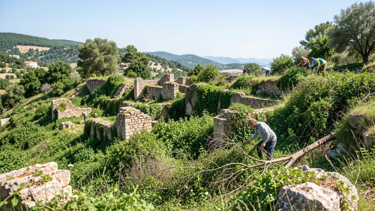 Generic image of an archaeological site in Provence with volunteers working.
