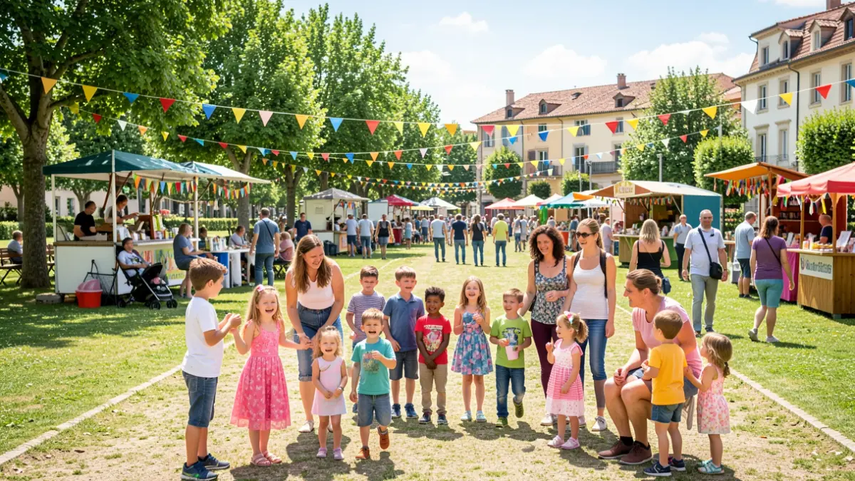 Generic image of a family festival with activities and stalls in a park.