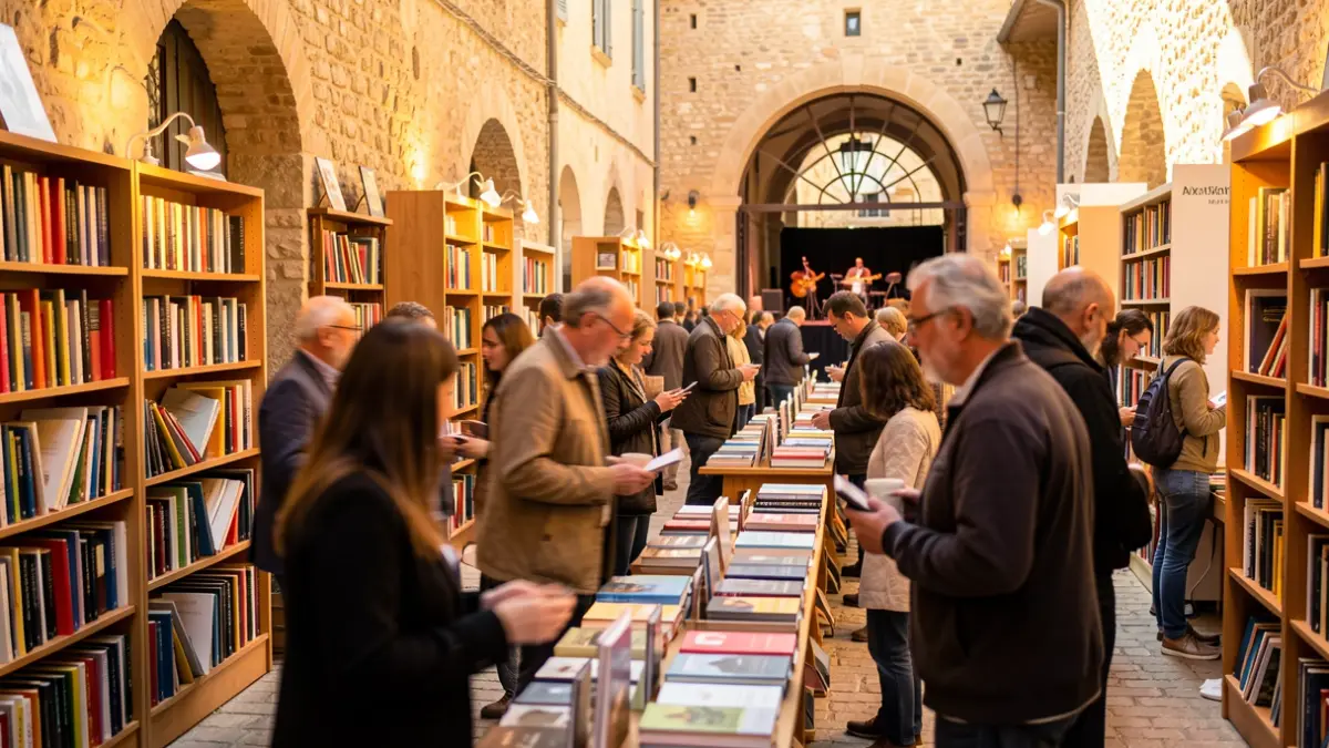 Generic image of a lively literary festival in a Provençal setting.