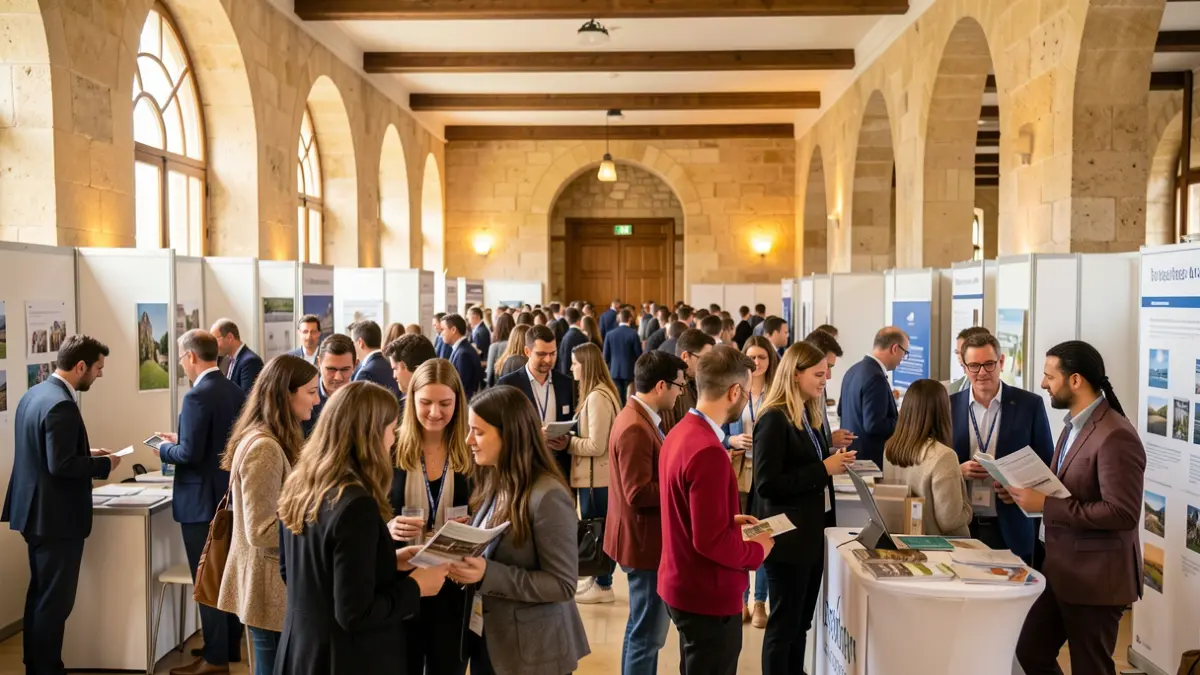 Generic image of a career fair with students and professionals.