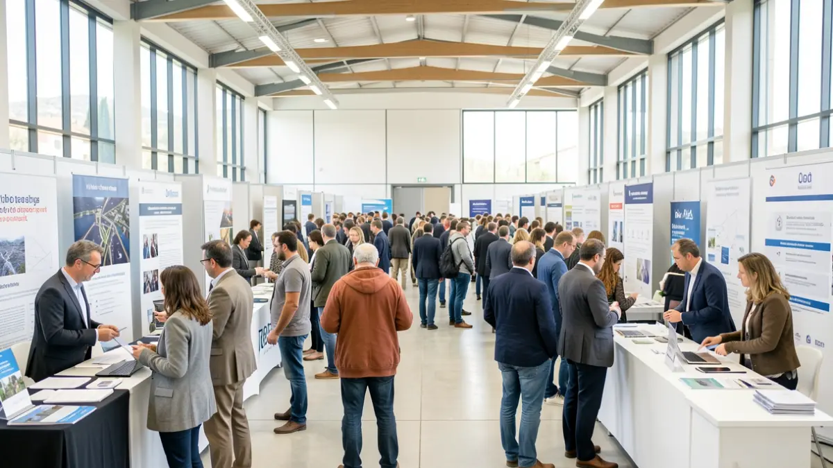 Generic image: with company booths and job seekers.