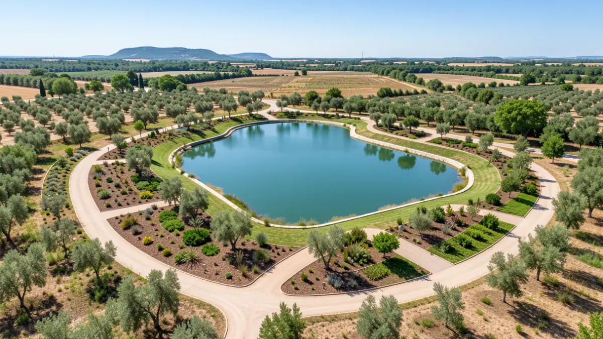 Aerial view of the étang de Fontvenelle in Gardanne, showing the planned landscaping.