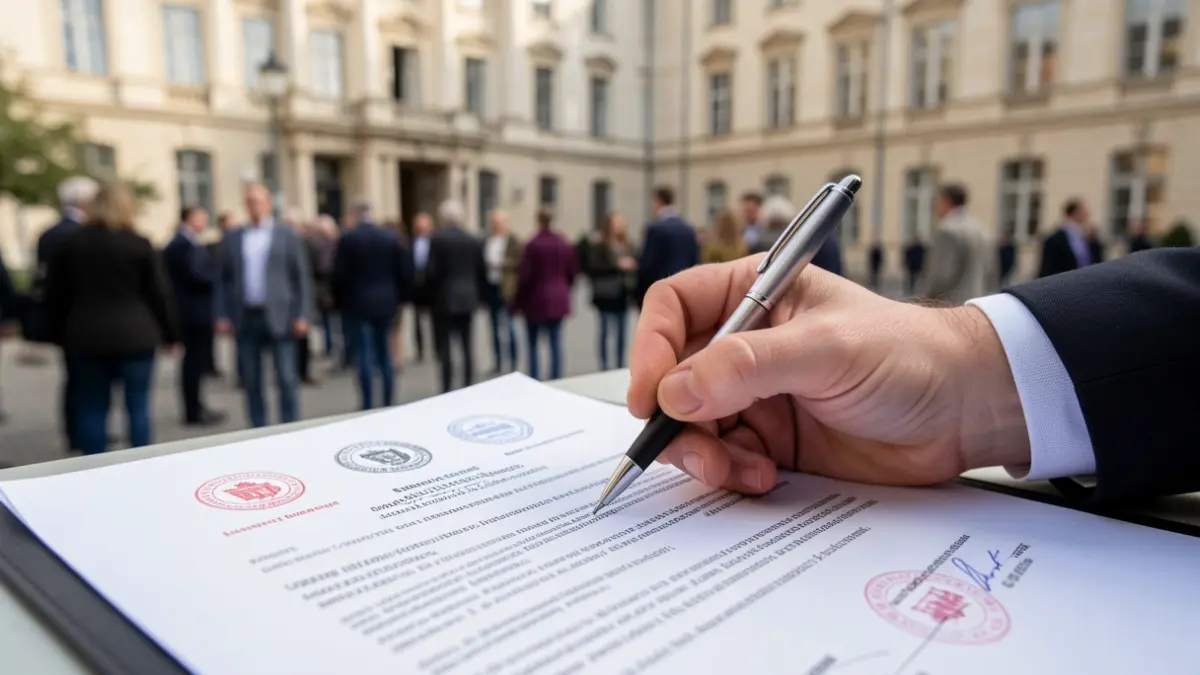 Generic image of a hand holding a pen over an official document.