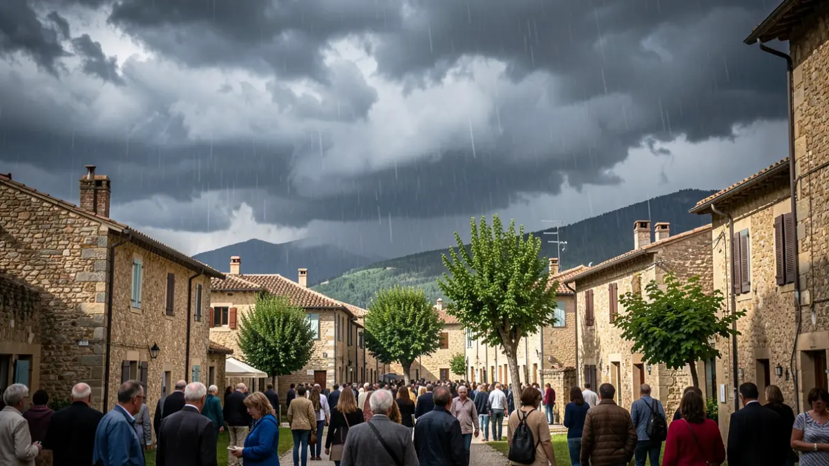 Generic image of storm clouds over a Provençal town.