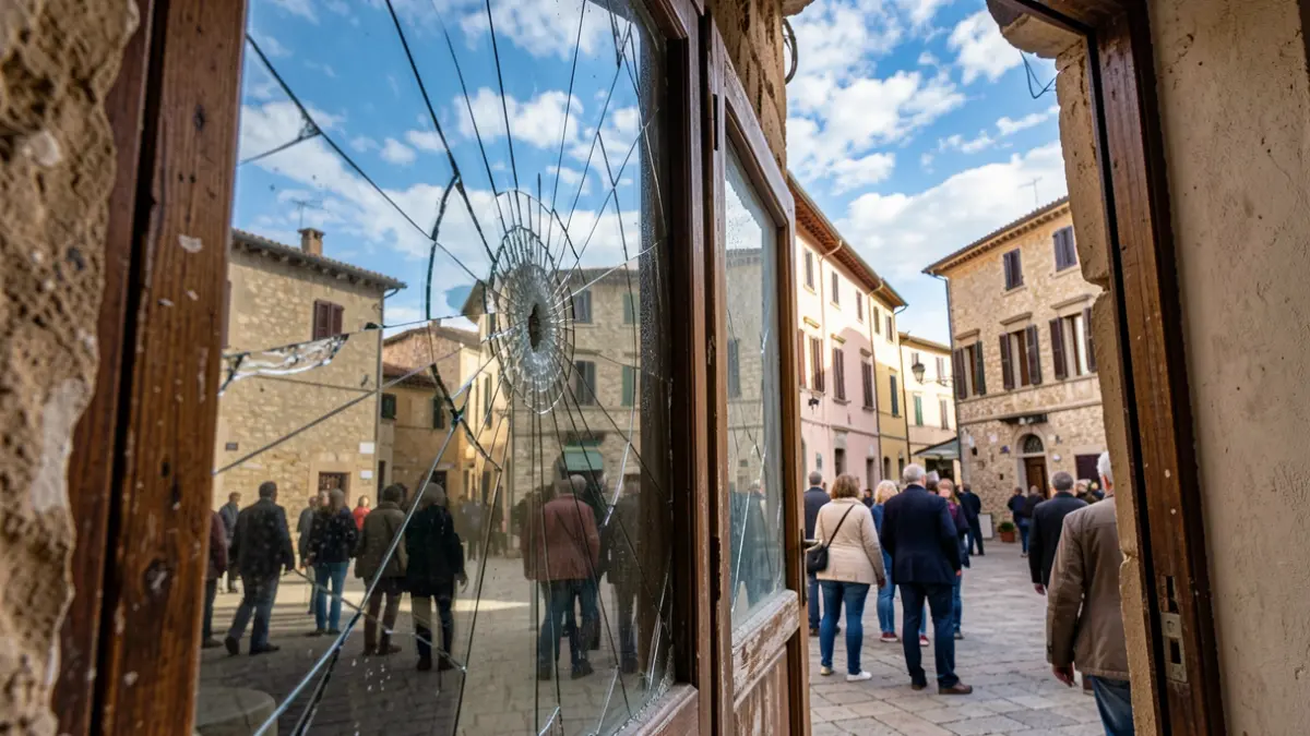 Generic image of a shop window damaged by bad weather.
