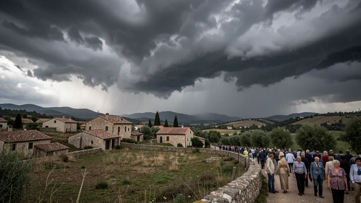 Image générique de nuages d'orage intenses au-dessus d'un paysage méditerranéen.