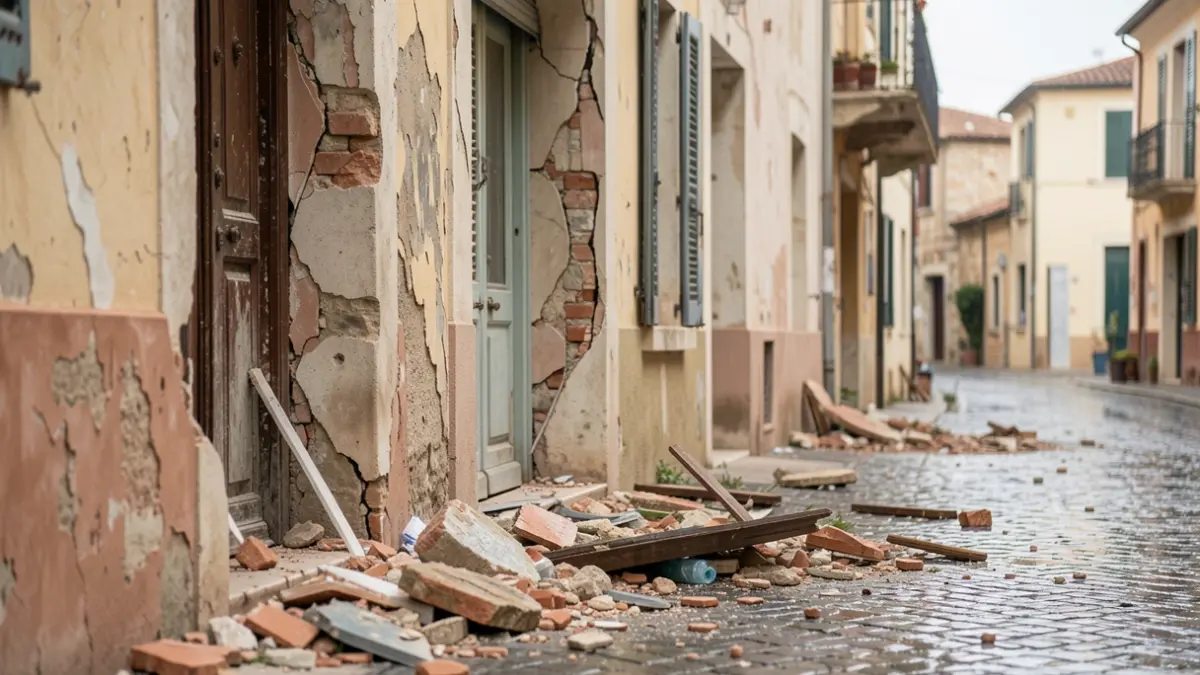 Generic image of debris and damage after severe weather in a Mediterranean town.