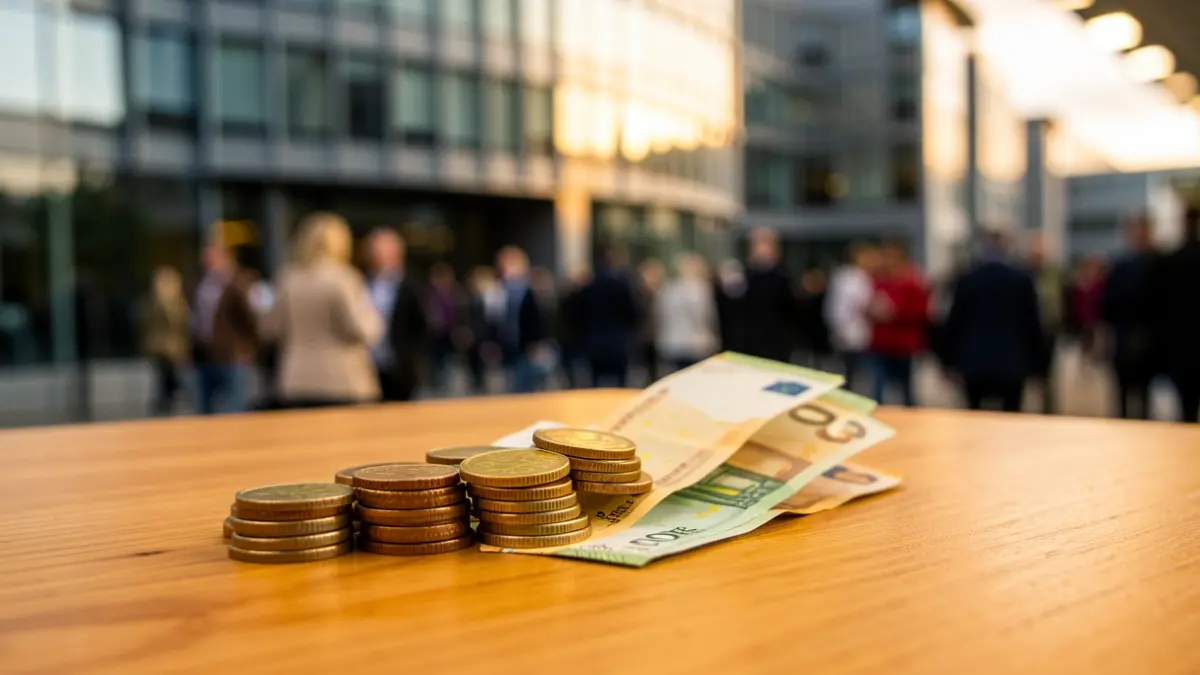 Image générique de pièces et billets en euros sur un bureau.