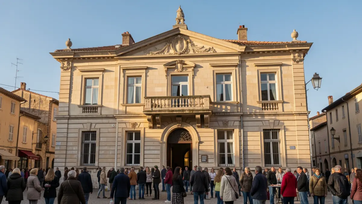 Image générique de la façade d'une mairie provençale ensoleillée.