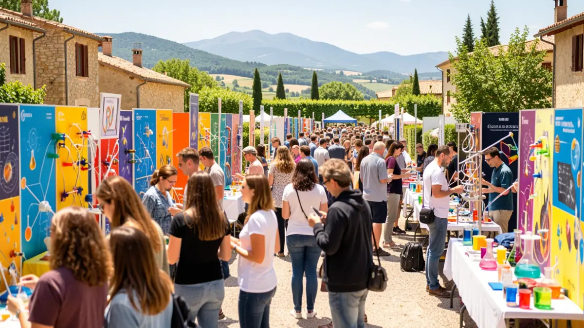 Image générique d'une fête de la science avec des démonstrations scientifiques et du public.