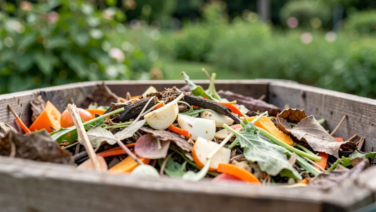 Image générique de compostage de déchets végétaux dans un jardin.
