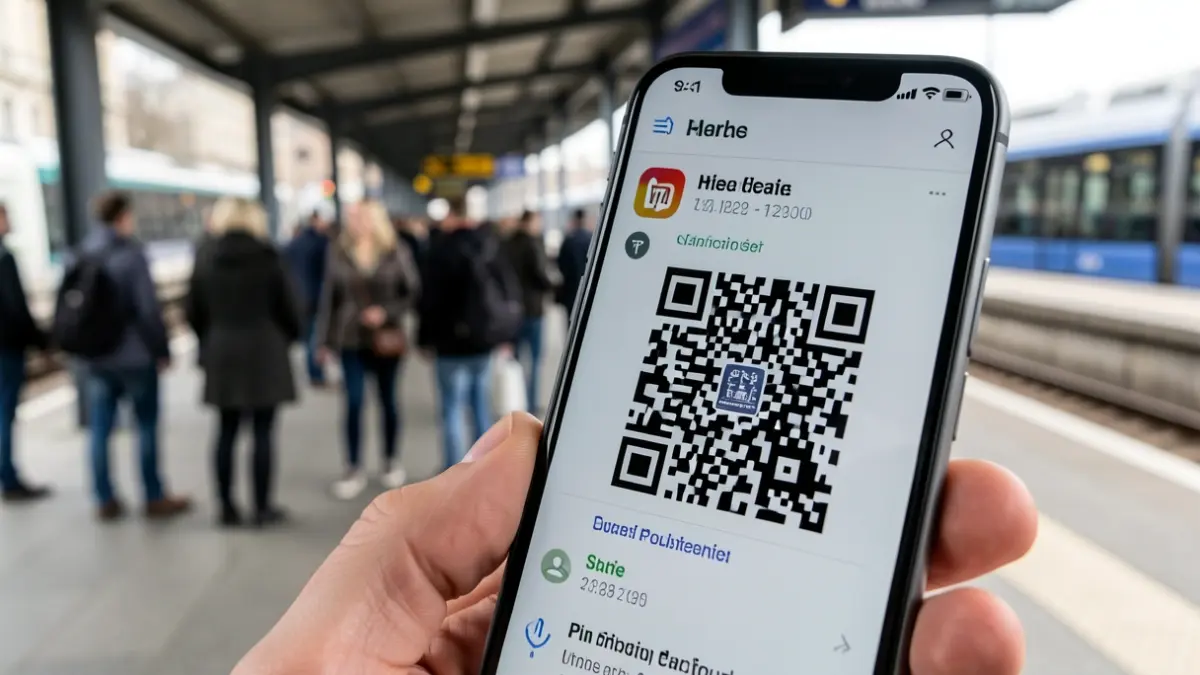 Generic image of a smartphone displaying a QR code and public transport information.