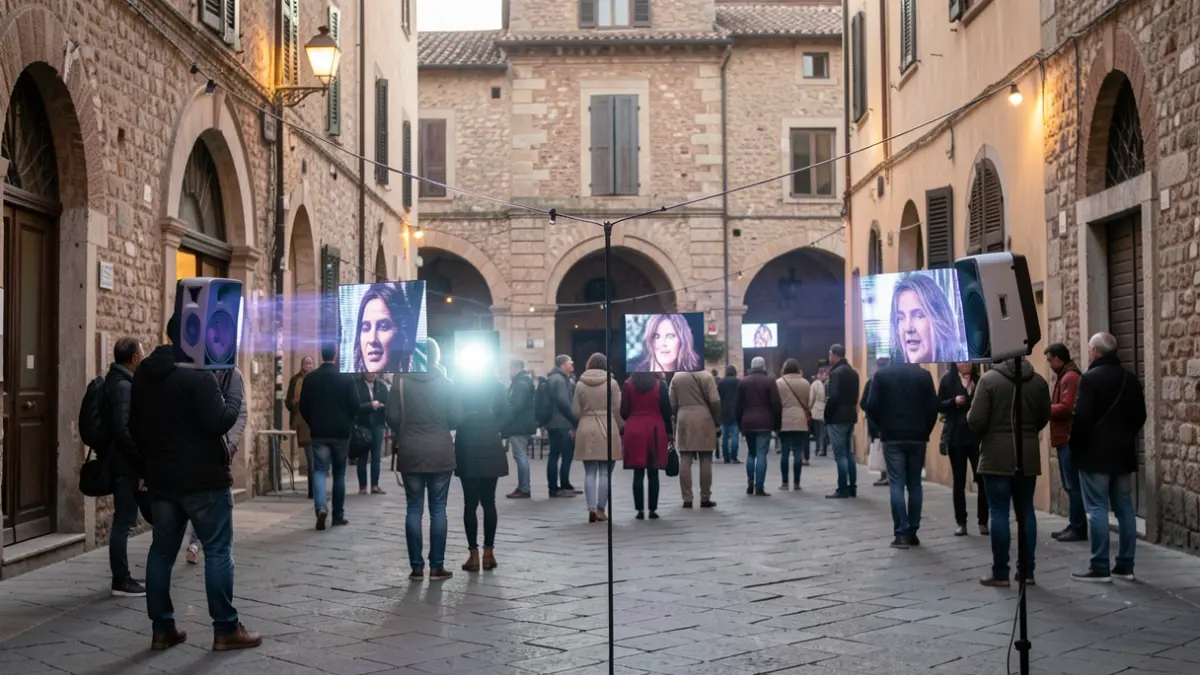 Image générique d'une installation sonore abstraite dans un espace urbain.