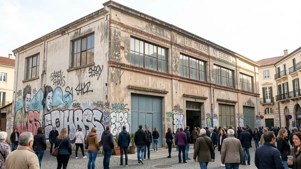 Generic image of an old industrial factory transformed into an urban art space, with graffiti on the walls.