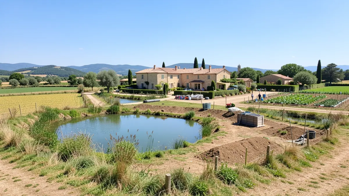 View of the Domaine de Fabrégas, a natural landscape focused on water preservation and sustainable agriculture.