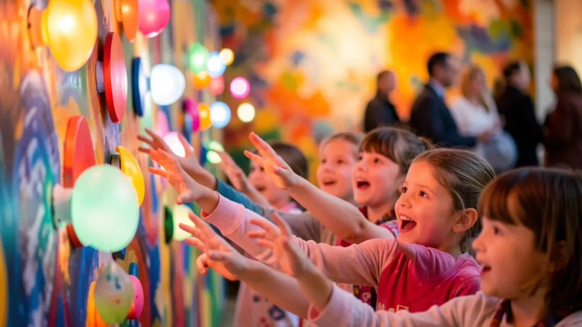 Generic image of children's hands discovering colorful artistic shapes at a cultural festival.