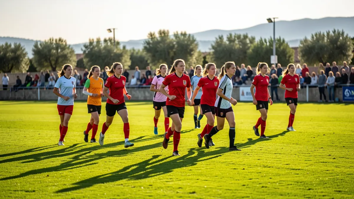 Generic image of young female football players training on a pitch in Provence.