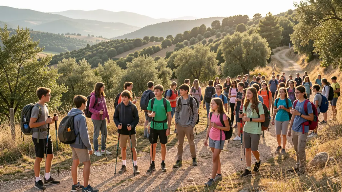 Image générique de collégiens participant à des activités de plein air dans un cadre naturel.