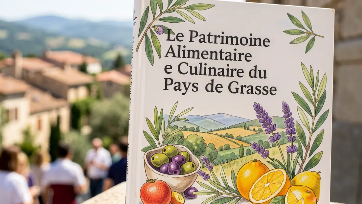 Couverture du livre sur le patrimoine alimentaire et culinaire du Pays de Grasse, avec des éléments visuels du terroir provençal.