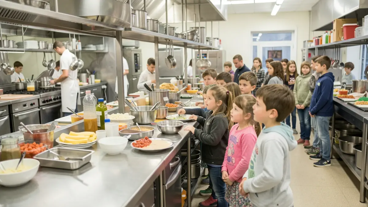 Schoolchildren visit the central kitchen in Sorgues for the 'Semaine du goût'.