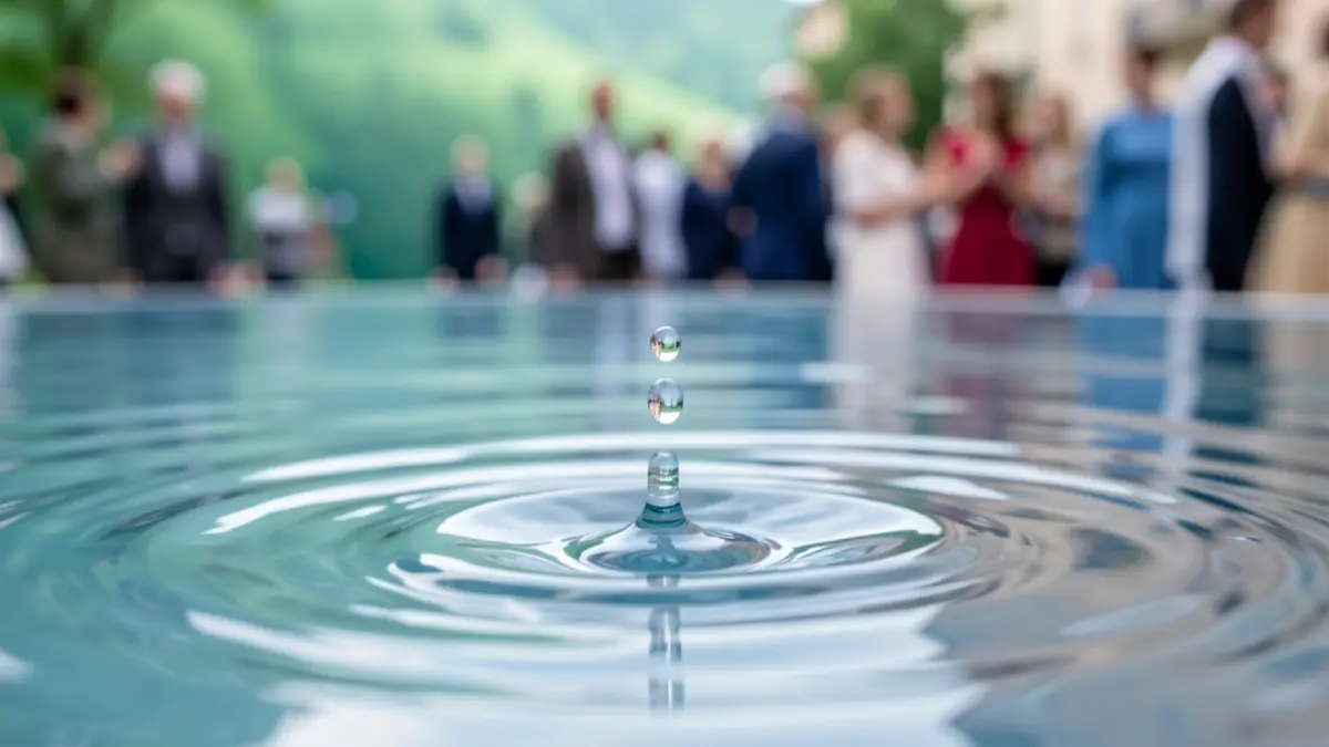 Image générique de gouttes d'eau tombant dans l'eau, créant des ondulations.