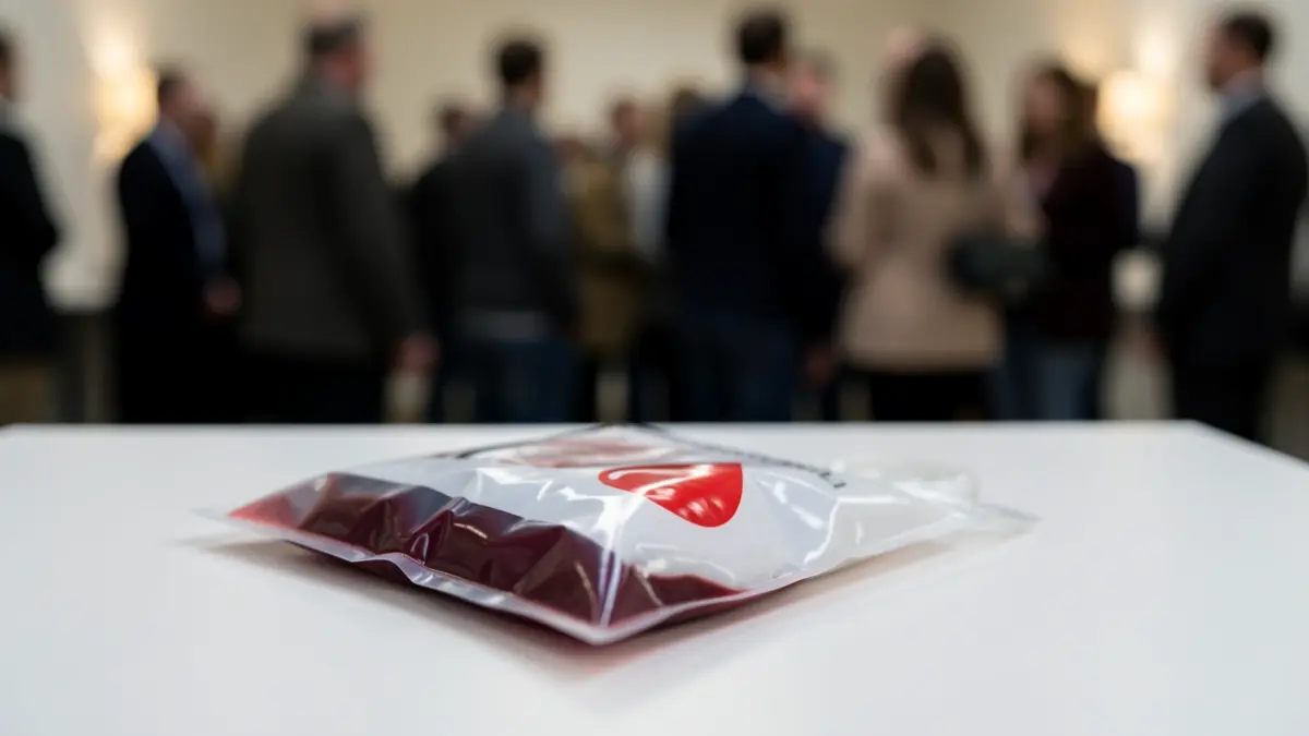 Generic image of blood donation bags with a red drop symbol on a white background.