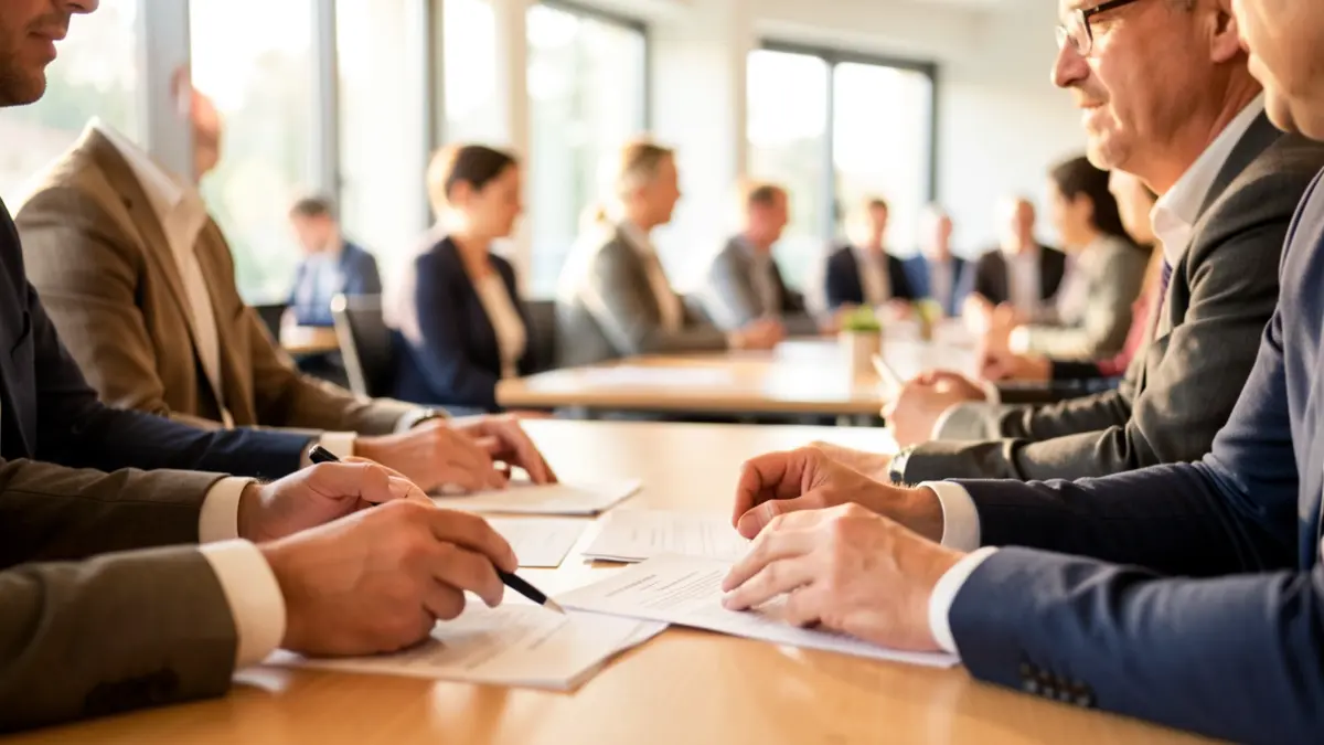 Image générique de professionnels en réunion dans un bureau.