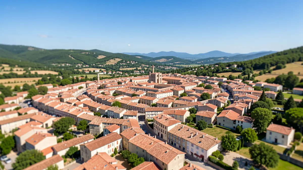 Vue aérienne de la ville de Manosque en Provence-Alpes-Côte d'Azur.