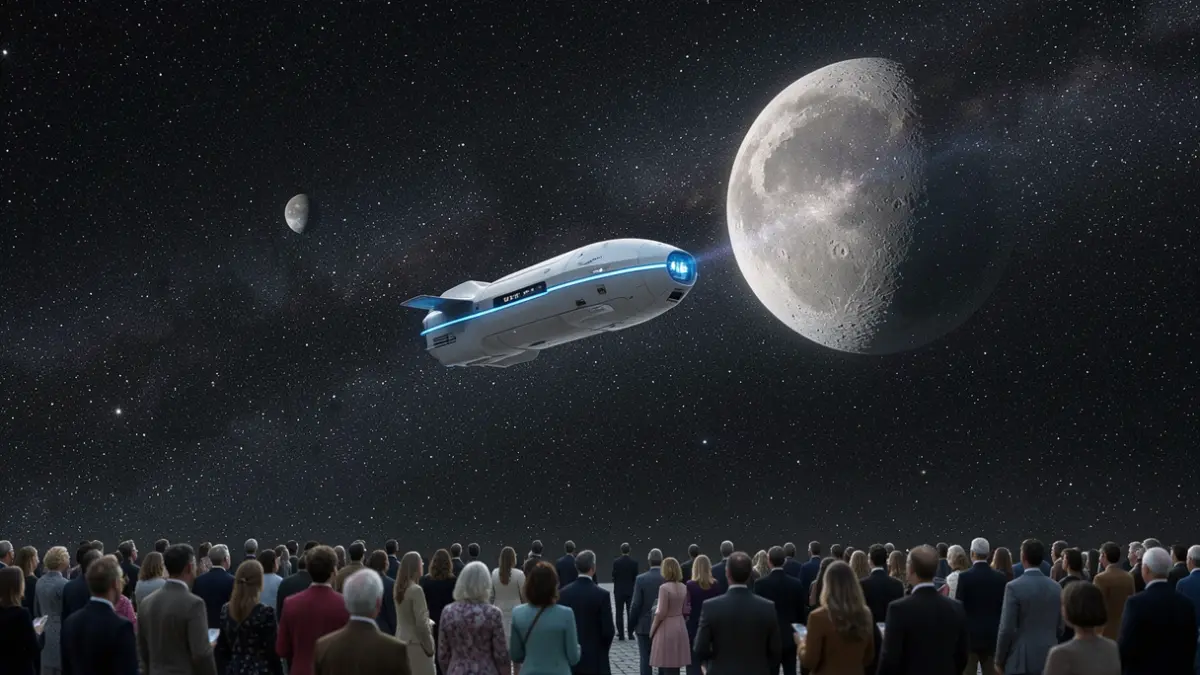 Generic image of a futuristic spacecraft in deep space, with an indistinct comet in the background.