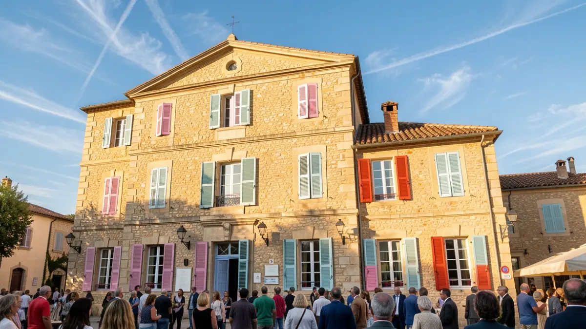 Façade de la mairie de Mougins, France, avec une architecture provençale traditionnelle.