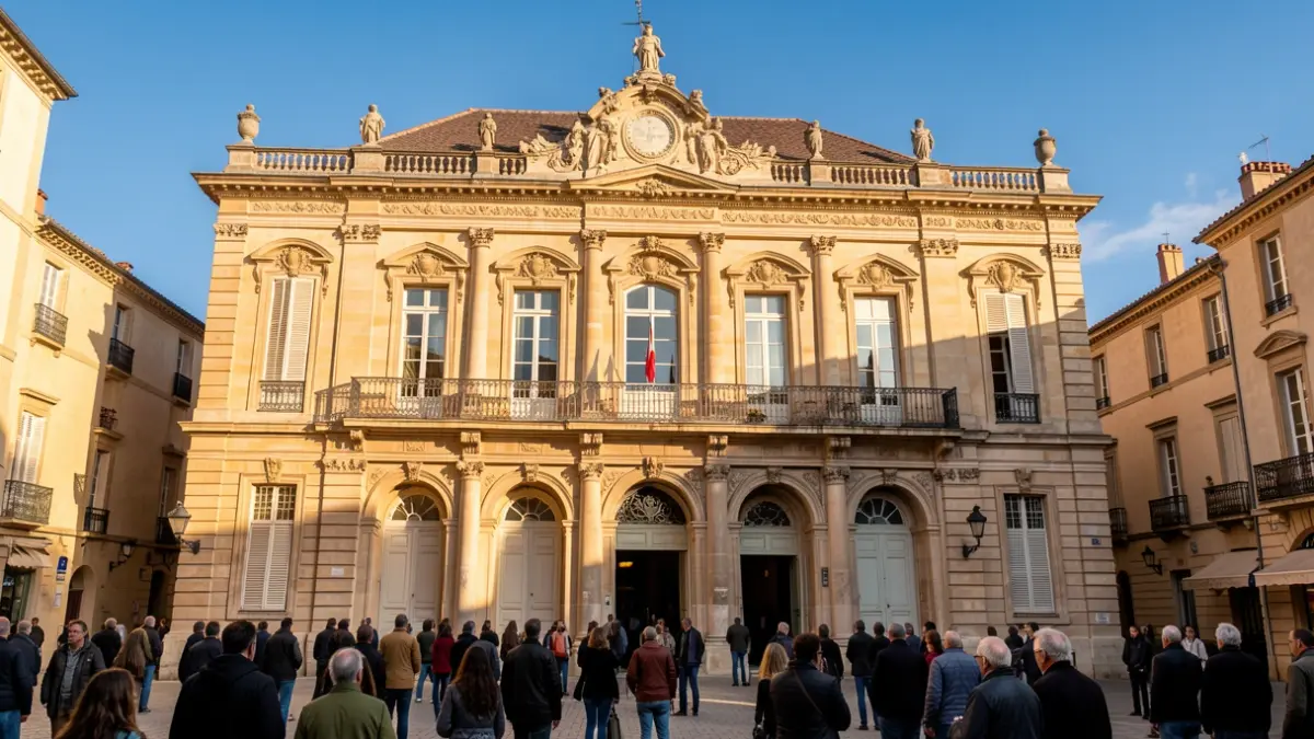 Façade d'un hôtel de ville historique dans le style architectural de la Provence.