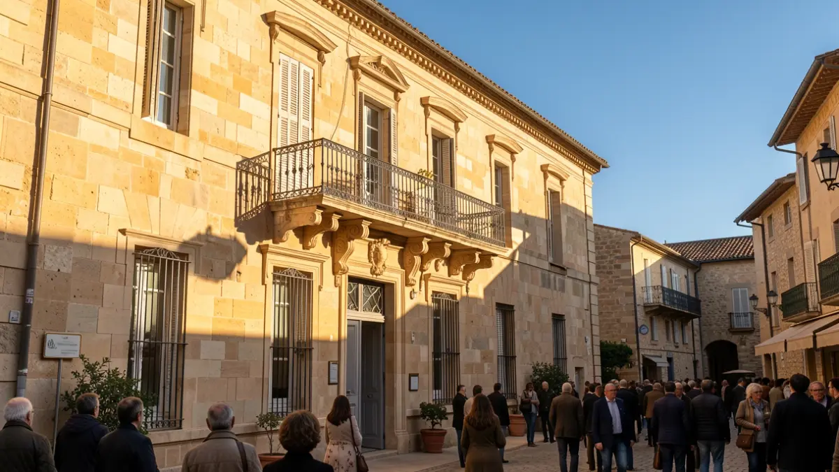 Image générique d'une façade de mairie en pierre de Provence avec balcon orné et ciel bleu.