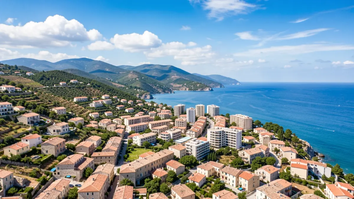 Generic image of a Mediterranean coast with towns and hills.