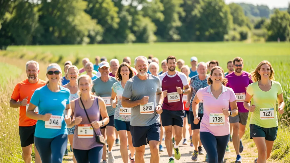 Image générique d'une course solidaire en extérieur, ambiance joyeuse et inclusive.