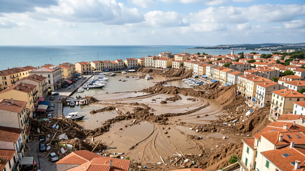 Generic image of the town of Port-de-Bouc after floods and mudslides.