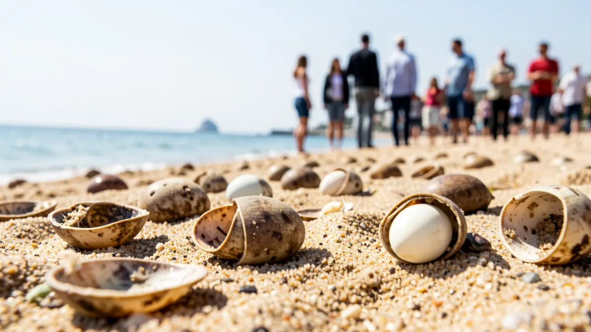 Image générique de coquilles d'œufs de tortue sur une plage.